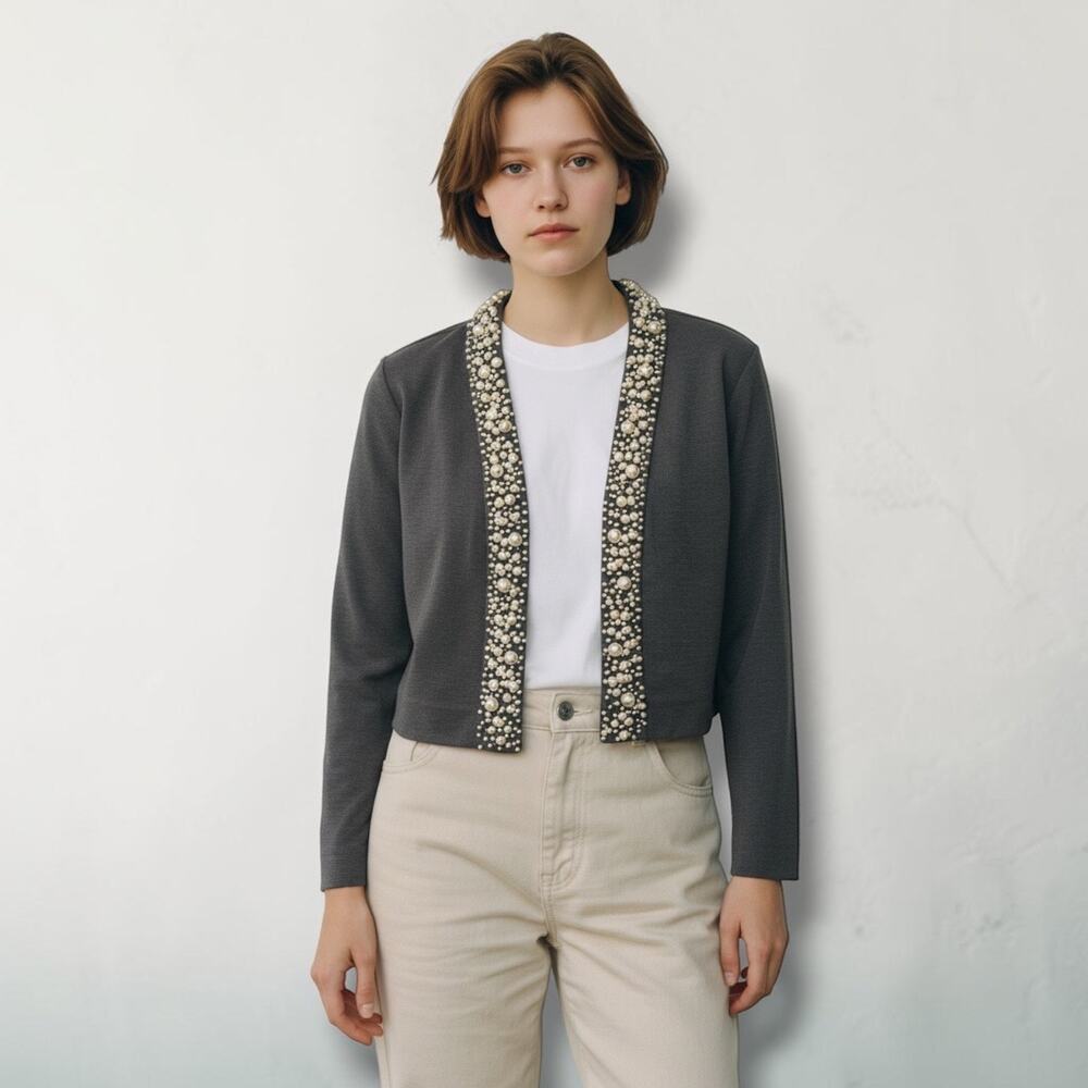 Vintage Calvin Klein Cropped Blazer Women's M/L Pearl Collar Sweater Knit Y2K